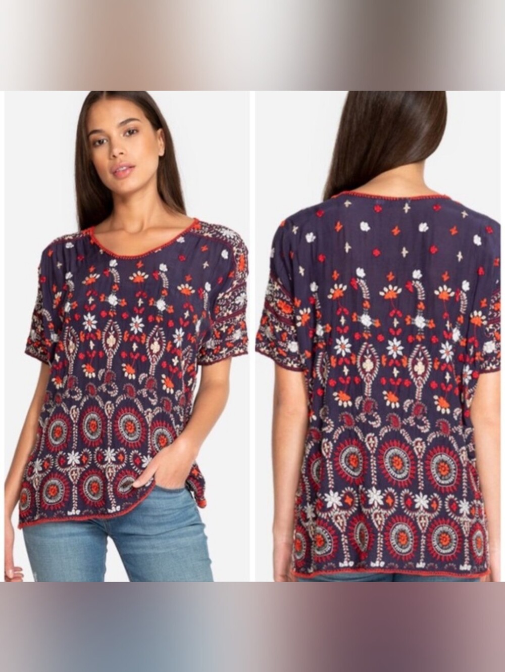 Johnny Was Melia Embroidered Blouse READ/HOLES